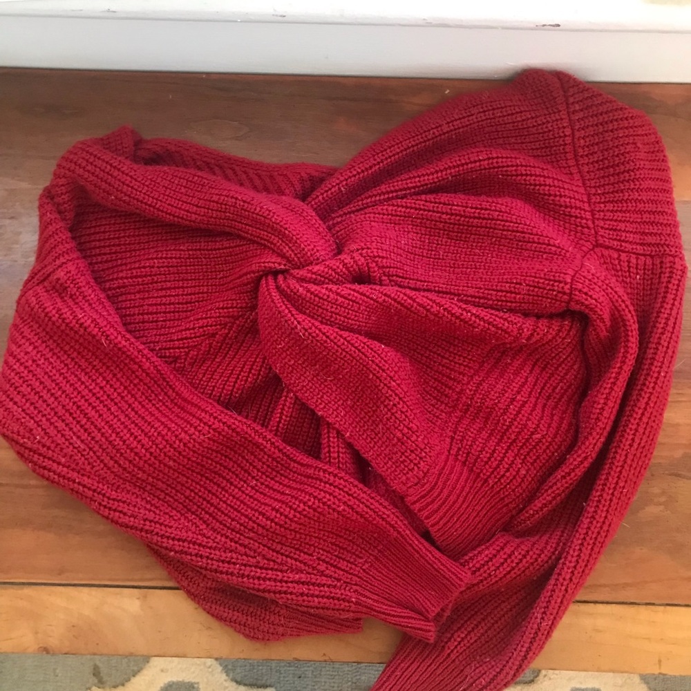 Fun red twist back slouchy sweater